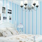 Papier peint de relief de chambre à coucher d'enfants, papier peint rayé bleu et blanc de vinyle
