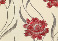 Papier peint rayé de salon floral durable avec les matériaux floraux et non tissés rouges