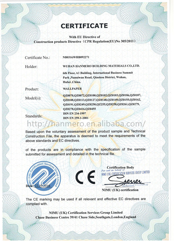Chine Wuhan Hanmero Building Material CO., Ltd Certifications